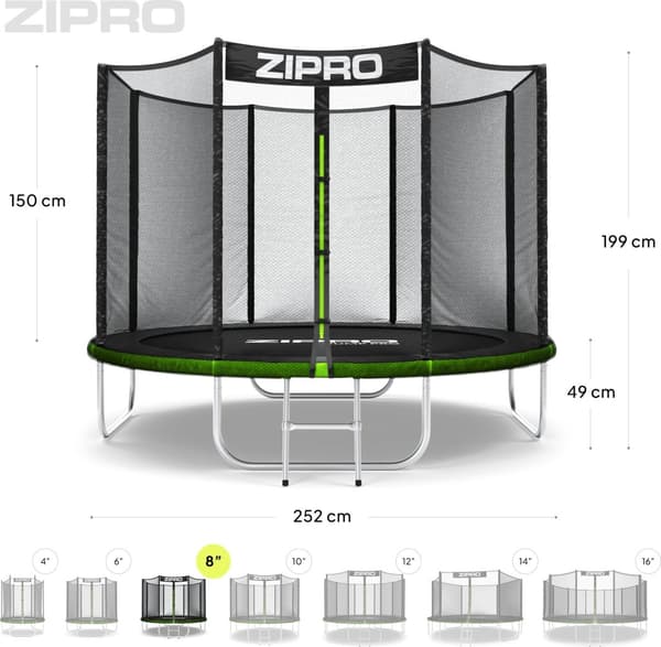 Zipro Jump Pro Studsmatta med yttre nät 8FT 252 cm