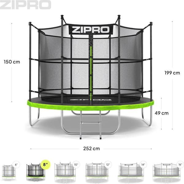 Trädgårdsstudsmatta Zipro Jump Pro med invändigt nät 8FT 252 cm