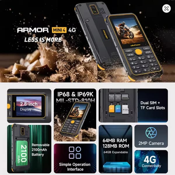 Ulefone Armor Mini 4 Dual SIM 128MB 64MB puhelin, musta