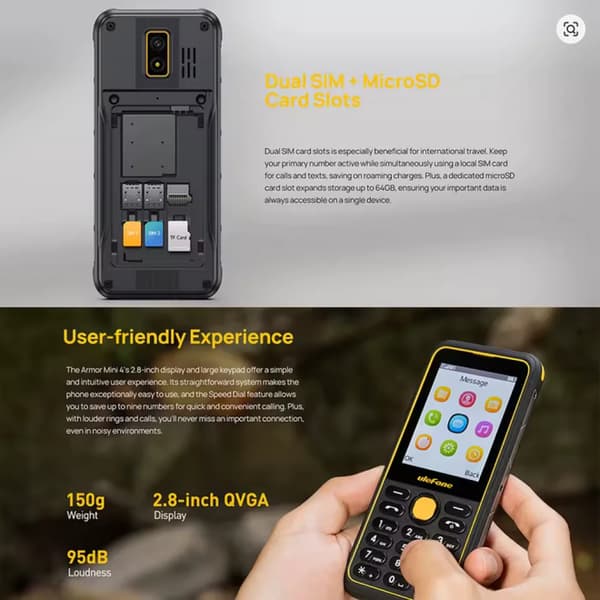 Ulefone Armor Mini 4 Dual SIM 128MB 64MB Telefon, Sort