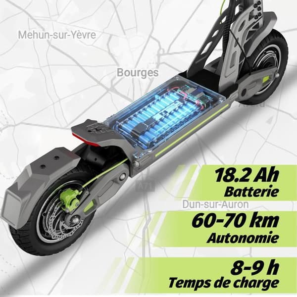El-scooter E10, Motor PIC 800W*2, 45KM/H, Räckvidd 60-70km, Terrängdäck 10 tum