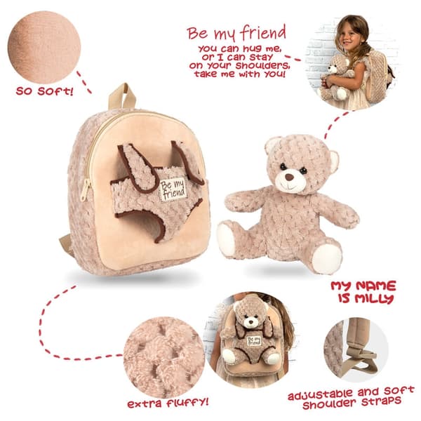 Milly Bear backpack with plush toy 26cm