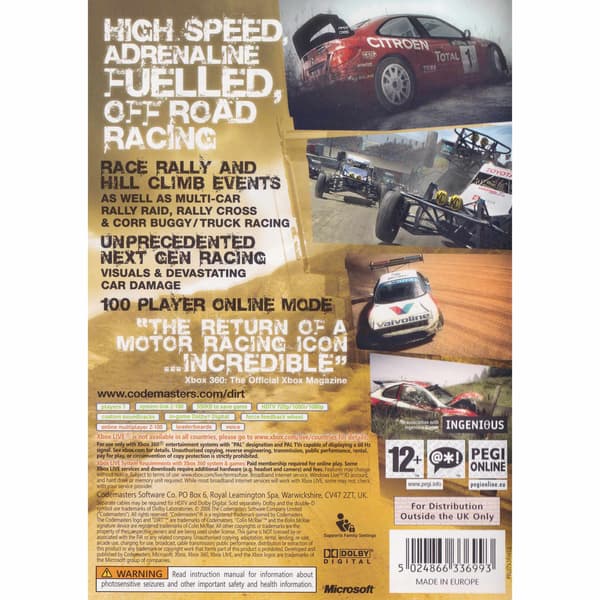 Colin McRae Dirt Xbox 360 Classics (Brukt)