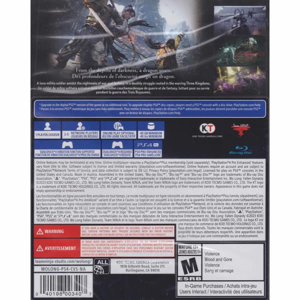 Wo Long Fallen Dynasty Playstation 4 PS4 IMPORT