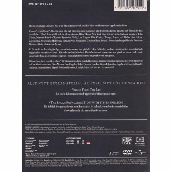 Schindlers List DVD (Brukt)