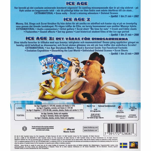 Ice Age 1, 2 & 3 Blu-Ray (Käytetty)