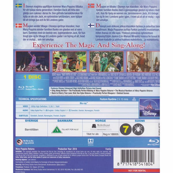 Mary Poppins Returns Blu-Ray (Brukt)