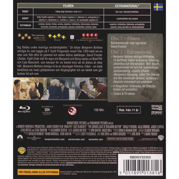 Benjamin Buttons Otroliga liv Blu-Ray (Brugt)