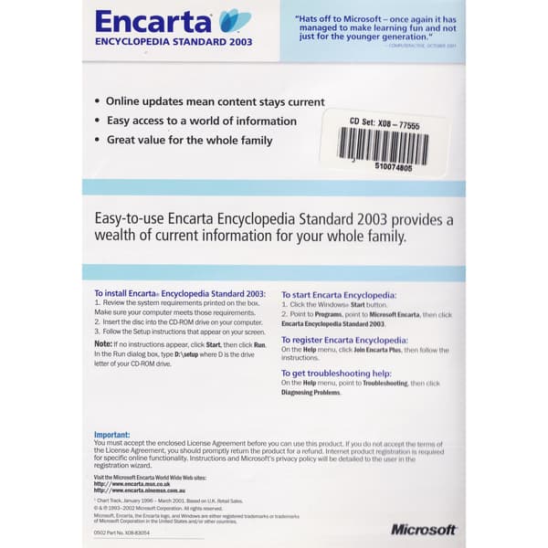 Encarta Encyclopedia Standard 2003 PC CD (Brukt)