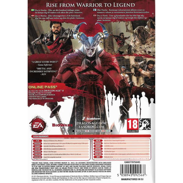 Dragon Age II PC DVD Nordic (Brugt)