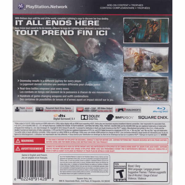 Lightning Returns Final Fantasy XIII Playstation 3 PS3 IMPORT
