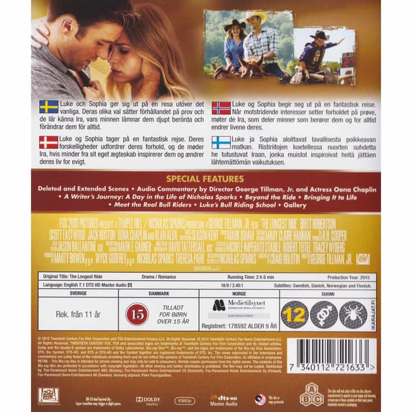 The Longest Ride Blu-Ray (Begagnad)