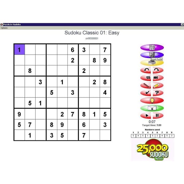 25000 Sudoku Puzzles PC CD (Brukt)
