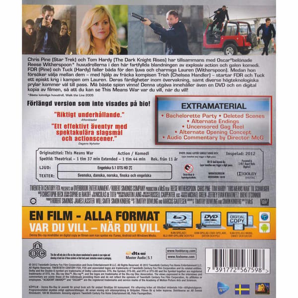This Means War Blu-Ray (Brukt)