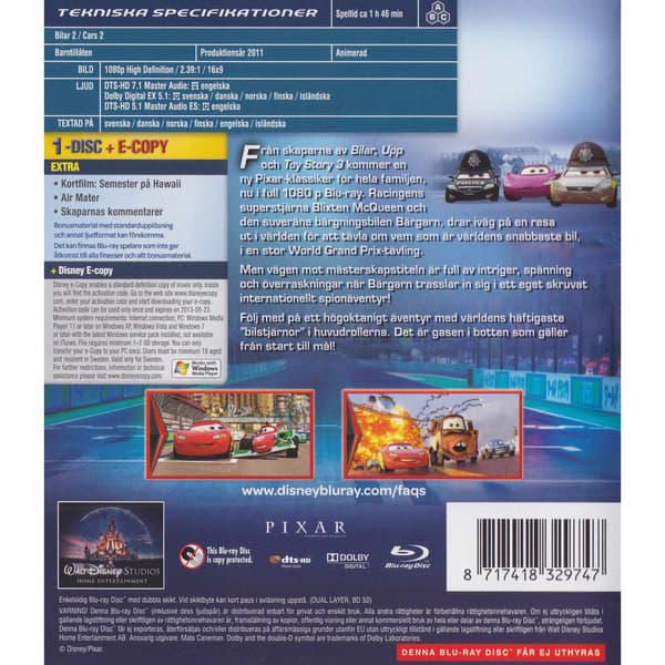 Bilar 2 Blu-Ray (Brukt)