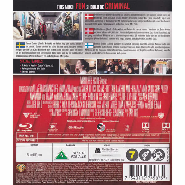 Oceans 8 Blu-Ray (Brukt)