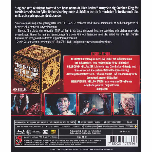 Hellraiser I II III Blu-Ray (Begagnad)