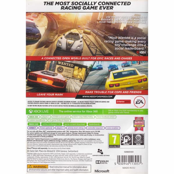 Need for Speed Most Wanted Xbox 360 Classics (Begagnad)