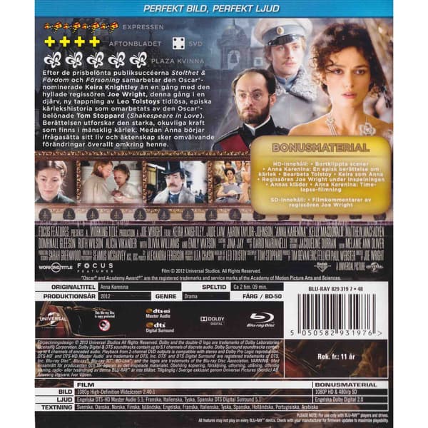 Anna Karenina Blu-Ray (Brukt)