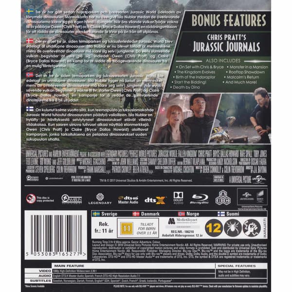 Jurassic World Fallen Kingdom Blu-Ray (Brukt)