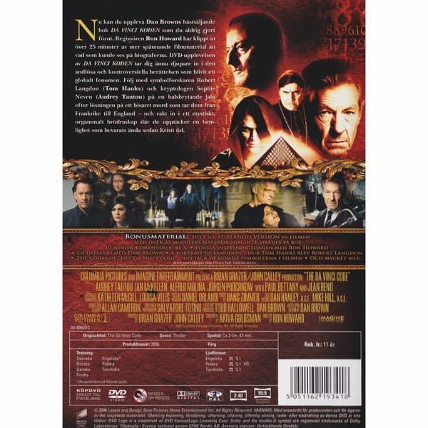 Da Vinci Koden Extended Cut DVD (Brukt)