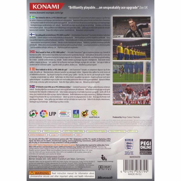 Pro Evolution Soccer 2008 Xbox 360 Nordic (Brugt)