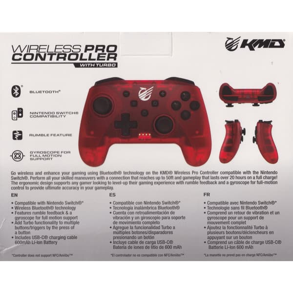 KMD Switch Pro Wireless Controller Red