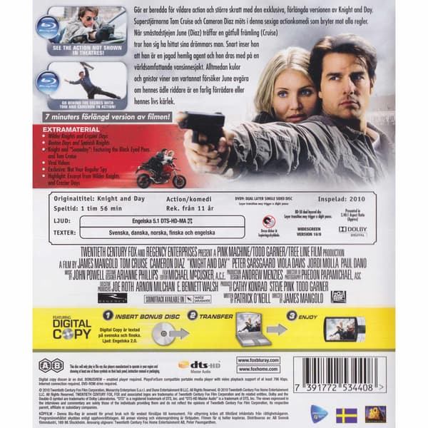 Knight and Day Extended Cut Blu-Ray (Brukt)