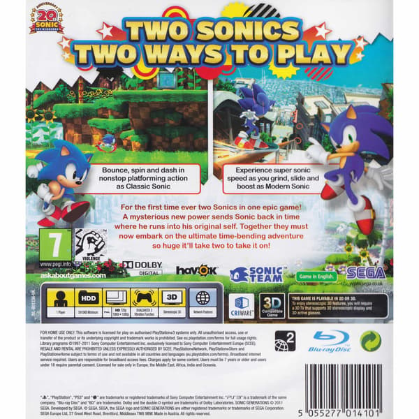 Sonic Generations Playstation 3 PS3 (Begagnad)