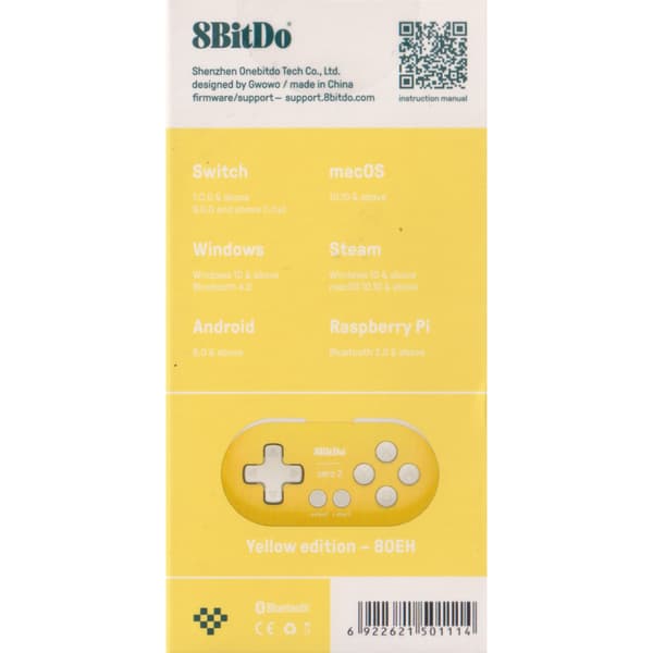 8BitDo Zero 2 Bluetooth Controller Gul