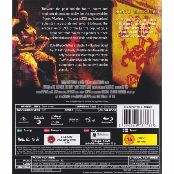 Twelve Monkeys Blu-Ray (Käytetty)