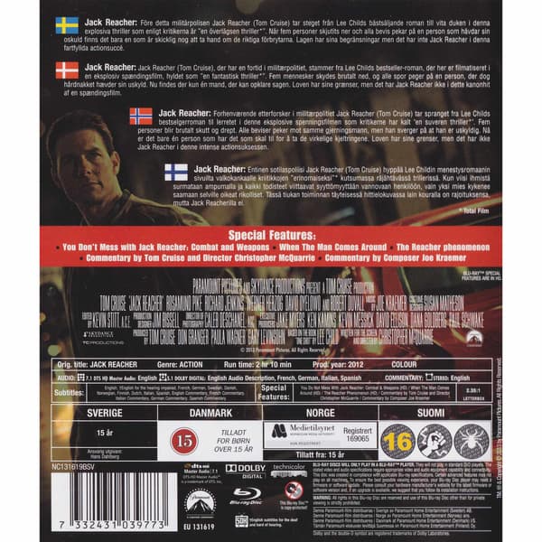 Jack Reacher Blu-Ray (Begagnad)