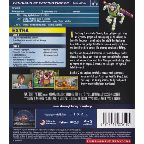 Toy Story 3 Blu-Ray (Brukt)