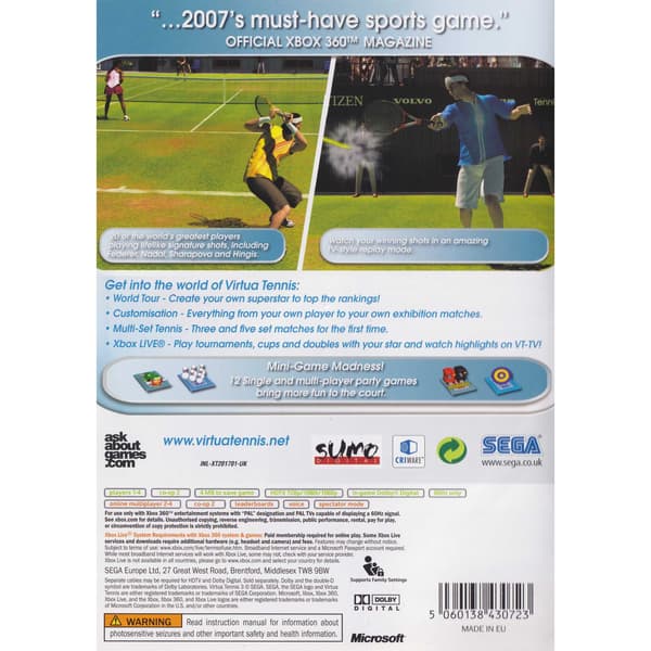 Virtua Tennis 3 Xbox 360 (Brukt)