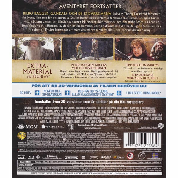 Hobbit Smaugs ödemark 3D Blu-Ray (Brukt)