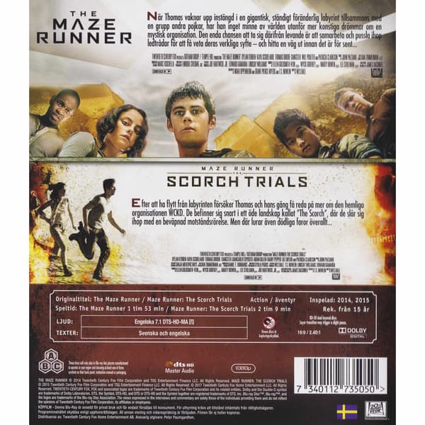 Maze Runner & Maze Runner The Scorch Trials Blu-Ray (Begagnad)