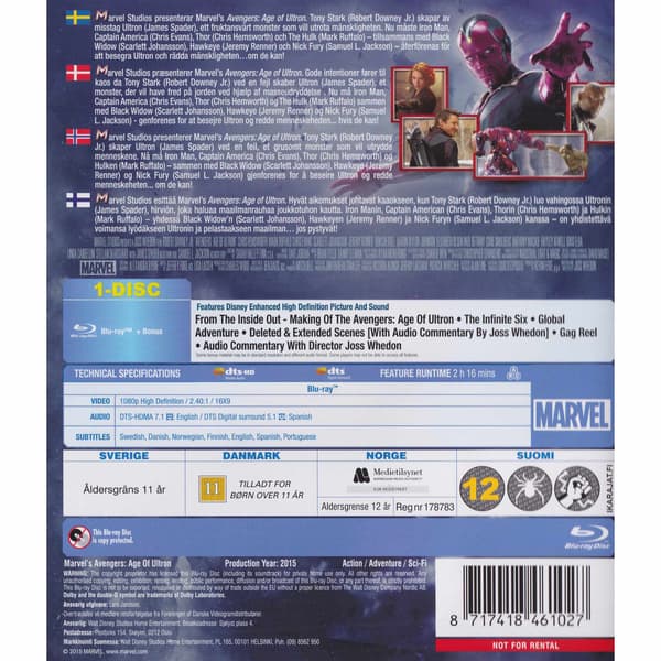 Avengers Age of Ultron Blu-Ray (Brukt)