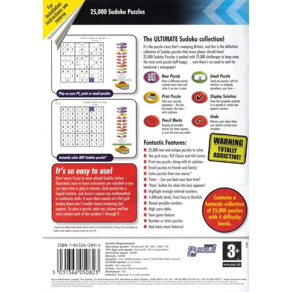 25000 Sudoku Puzzles PC CD (Brugt)