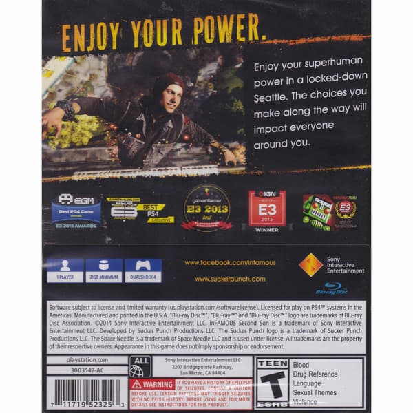 Infamous Second Son Playstation 4 PS4 Hits IMPORT