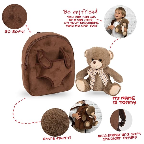 Bear Tommy backpack with plush toy 26cm