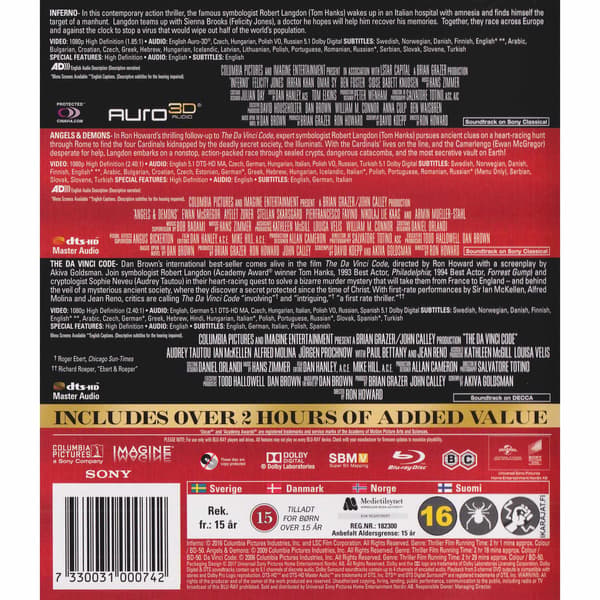 Robert Langdon 3 Movie Set Blu-Ray (Brukt)