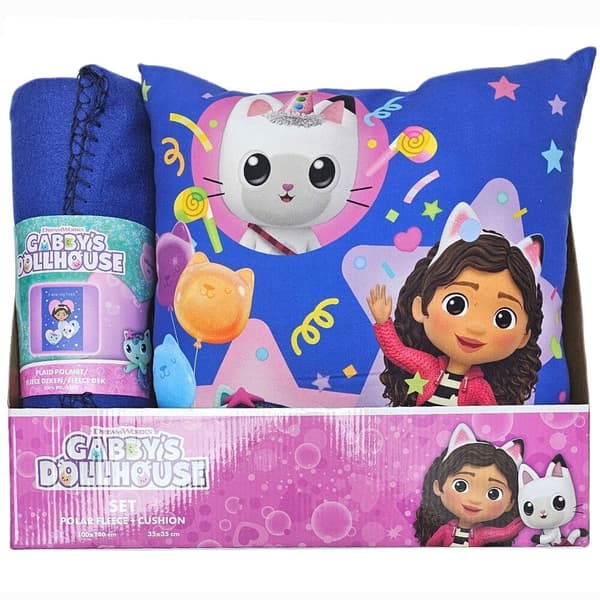 Gabbys Dollhouse polar blanket + cushion set