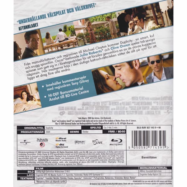 Duplicity Blu-Ray (Brugt)