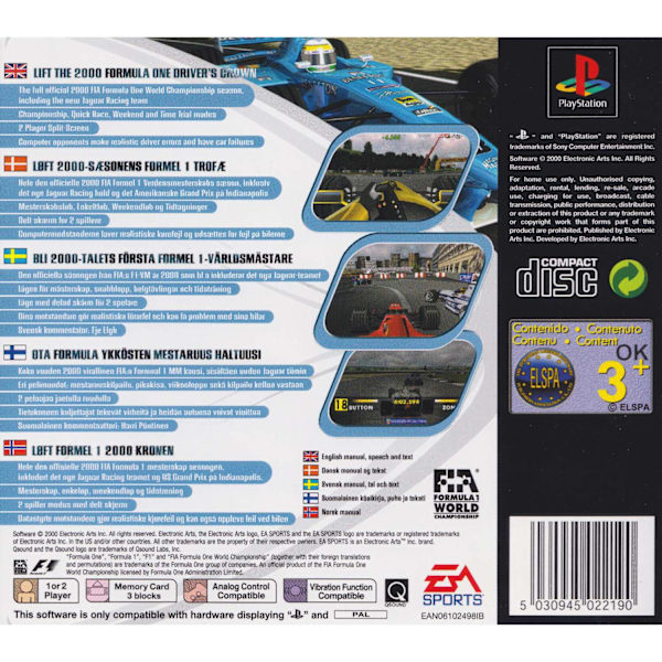 F1 2000 Sur PlayStation 1 - Version Allemande - Complet Avec Boîtier Et Livret - PAL