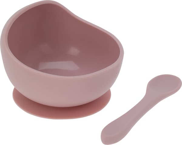 Silikoneskål med ske 6m+ Pink