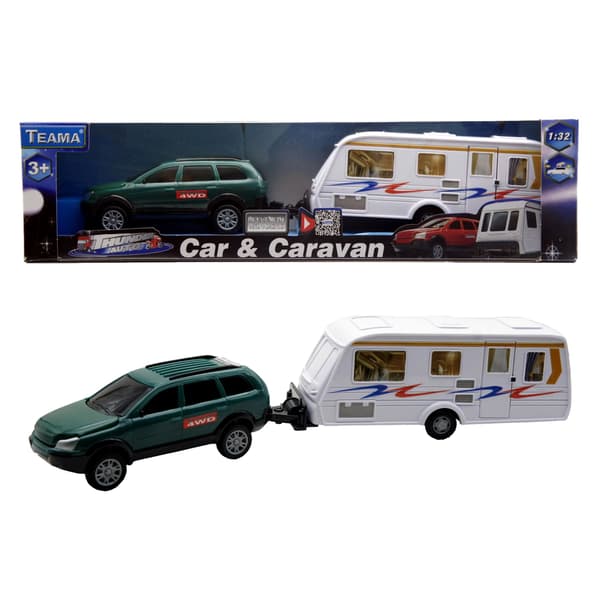Bil med campingvogn 1:32 Grøn