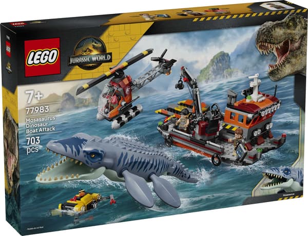 LEGO® Jurassic World Dinosaurieattack med båt och mosasaurus 77983