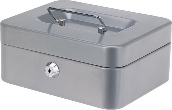 Stor metalkasse, 20 cm, grå