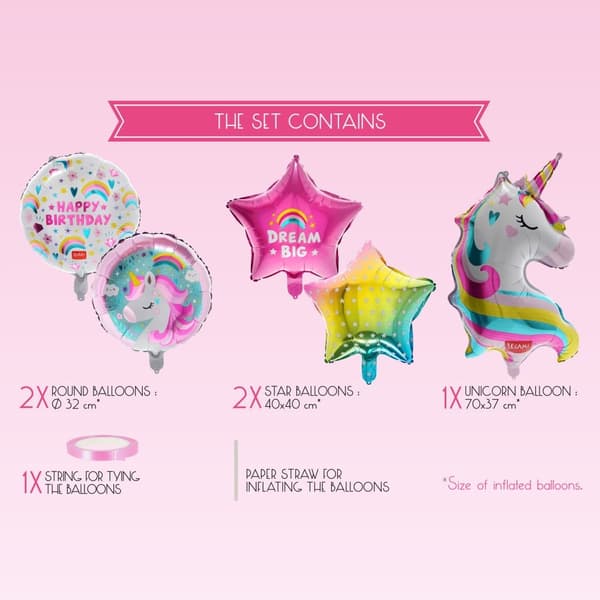 Let's Party! 5 Fødselsdagsballoner Unicorn