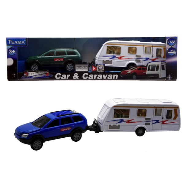 Bil med campingvogn 1:32 Blå